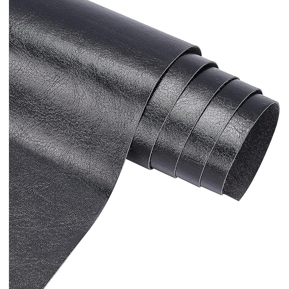 PU Leather (13"x 55") Black Leather Roll Solid Color Leather for Dressing Sewing Crafting - Black 0.4mm Thick