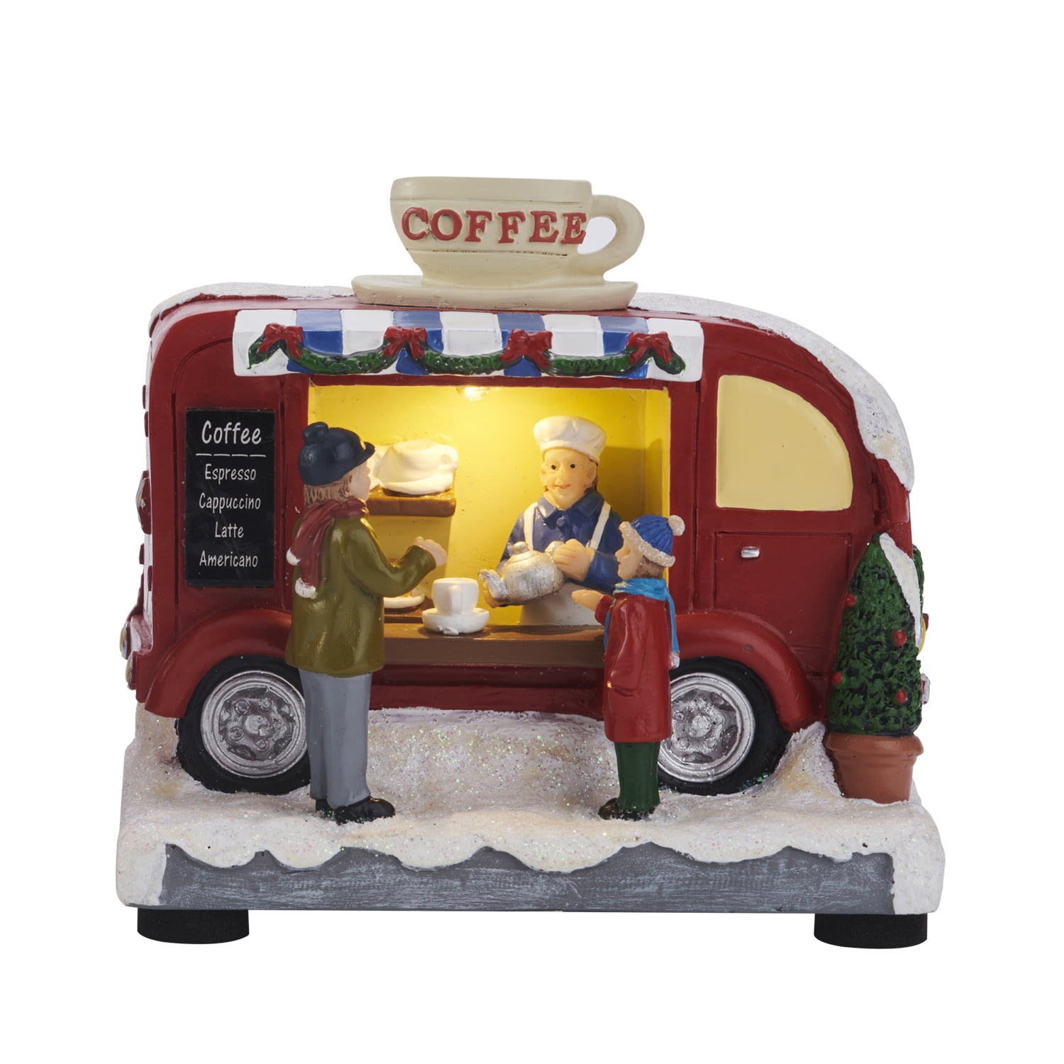 Holiday Time 3.9"H Christmas Village Food Truck Street Vendor, Coffee Truck with LED Lights - Battery Operated (not included) (3.9"H x 4.5"W x 3"D)