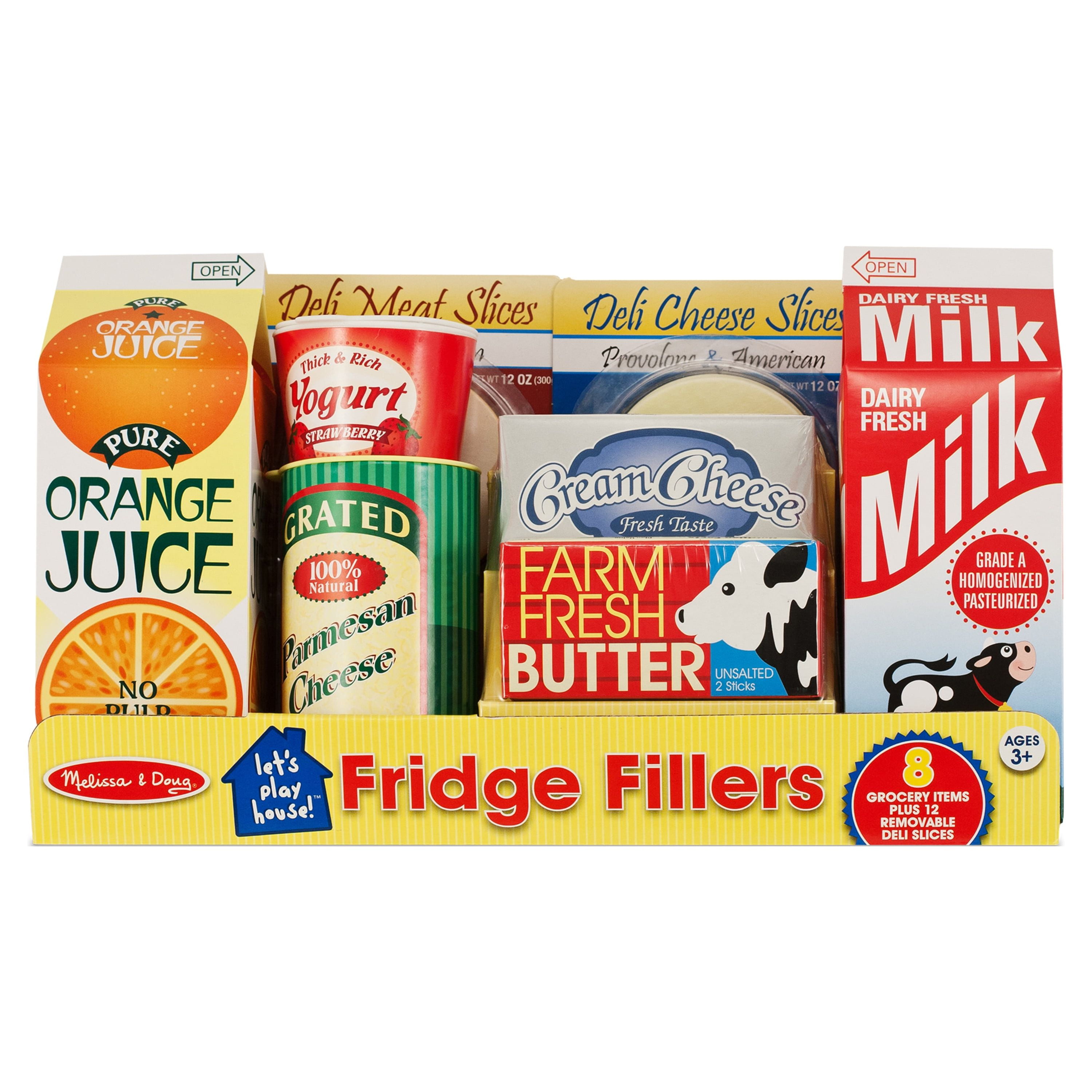 Melissa & Doug Fridge Groceries Play Food Cartons (8 pcs) - Toy Kitchen Accessories