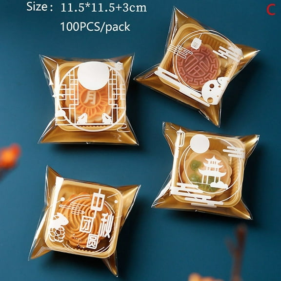 100pcs Square Round Moon Cake Trays Mooncake Packaging Bag Cover Food Container
