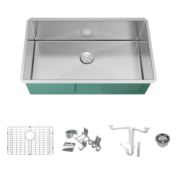 Transolid KKM-DUSST321910-16 Diamond 31.5-in L x 18.5-in W Super Single Bowl Undermount Kitchen Sink and Accessories Kit in Stainless Steel