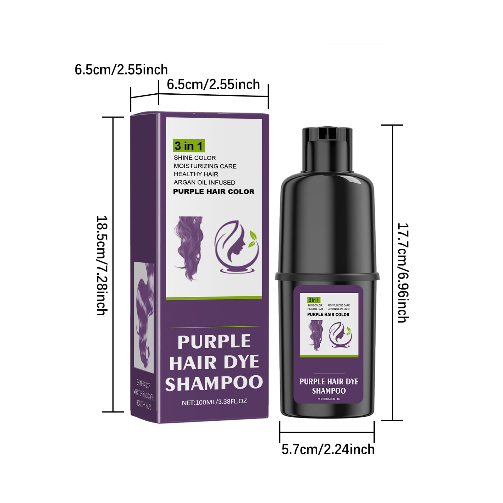 Alvantor 3-in-1 Purple Hair Dye Shampoo with Argan Oil and Herbal Extract Moisturizing Color-Depositing Formula, 3.38fl.oz