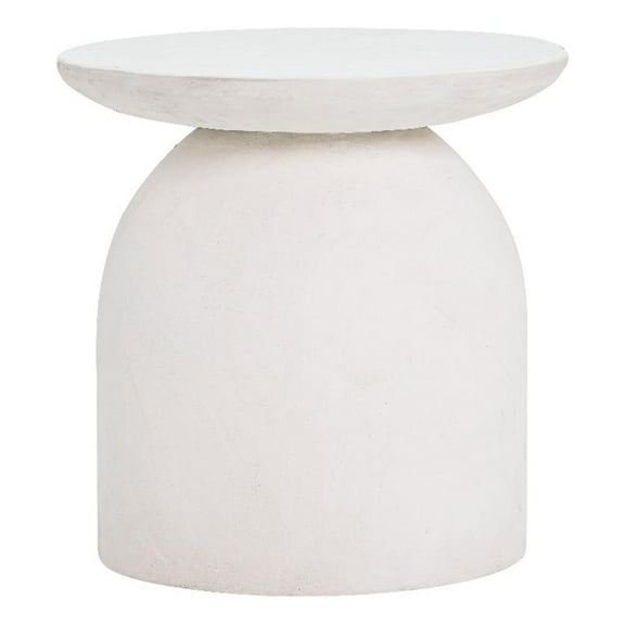 Maklaine 20.5" Round Stone Concrete Side Table in White Finish