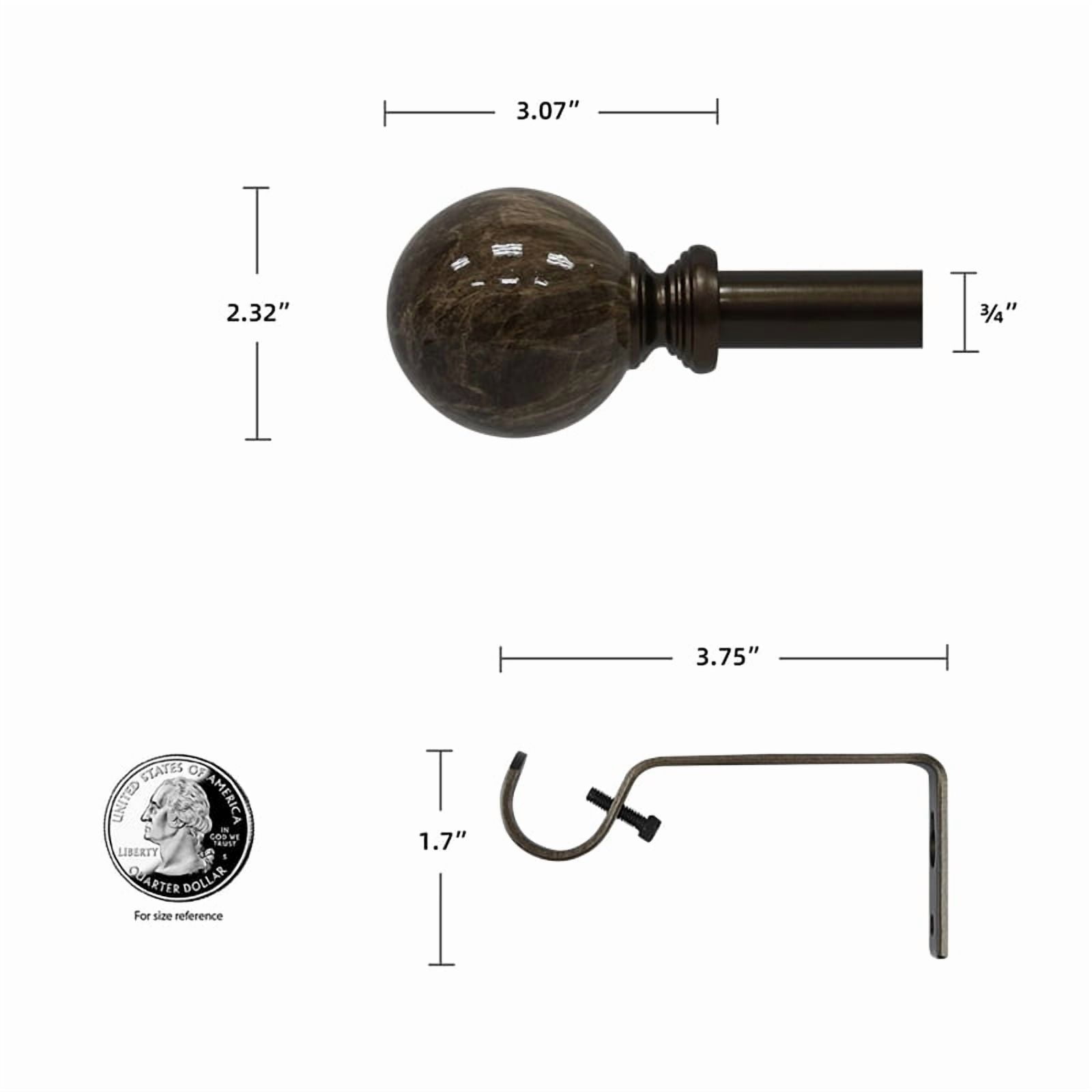 Tom Adjustable Single Curtain Rod 28" to 48"-Bronze