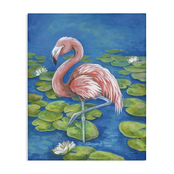 Stupell Industries Traditional Balancing Flamingo & Lily Pads Canvas Art, 16 x 20, by Diane Kater
