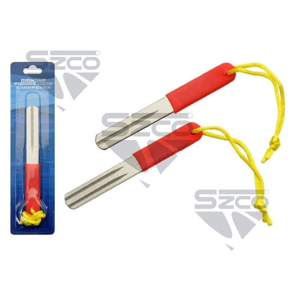 SZCO 4 Inch Diamond Fishing Hook Sharpener Red Dipped Grip Handle with Lanyard Eyelet Hook Sharpening Tool Fishing Accessory Outdoor Gear