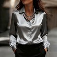 thumbnail image 3 of Kixjoy Velvet Button Down Shirts for Women Long Sleeve Elegant Collared Top Soft Casual Soild Blouse Office Dressy Winter Shirts for Women, Gray L, 3 of 5