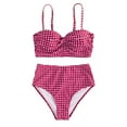 thumbnail image 5 of Traje de baño de 2 piezas para mujer, trajes de baño para mujer, bikini de cintura alta con abertura y espalda descubierta a cuadros para mujer., 5 of 5