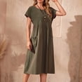 thumbnail image 6 of Women Fashion Long Dress Solid Round Neck Pocket Pleated Short Sleeve Dress Woman's Casual Dresses Causal Maxi Dresses for Women Woman Tan Dress Easter Dresses for Women plus Size Maxi Dresses for, 6 of 6