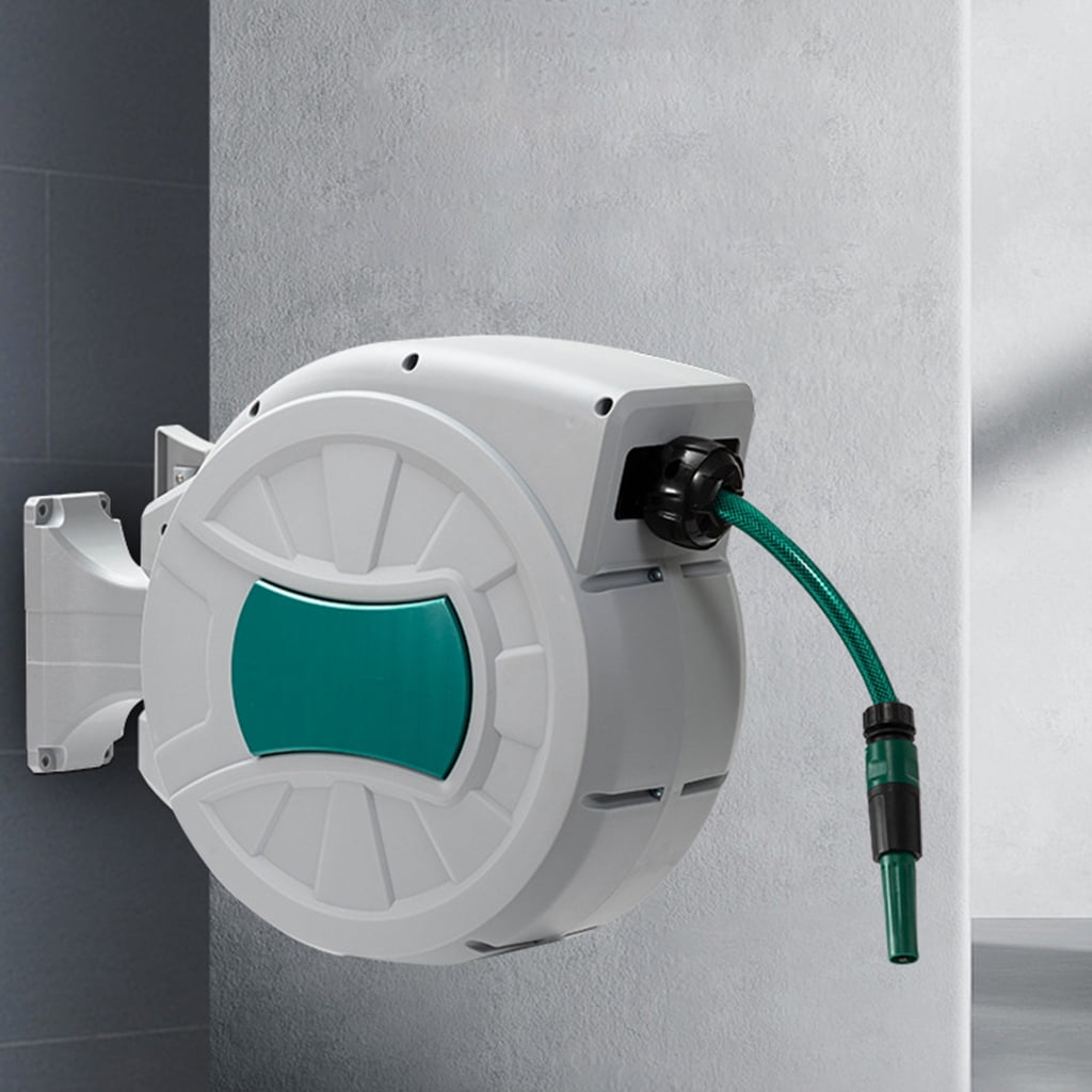 Automatic Retractable Garden Hose Reel, Wall-Mount 180° Swivel for Car Washing
