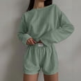 thumbnail image 4 of ROHUUQUE Pajama Sets for Women 2 Piece Solid Long Sleeve Tops Hollow Out Elastic Waist Shorts Pjs Outfits, 4 of 9