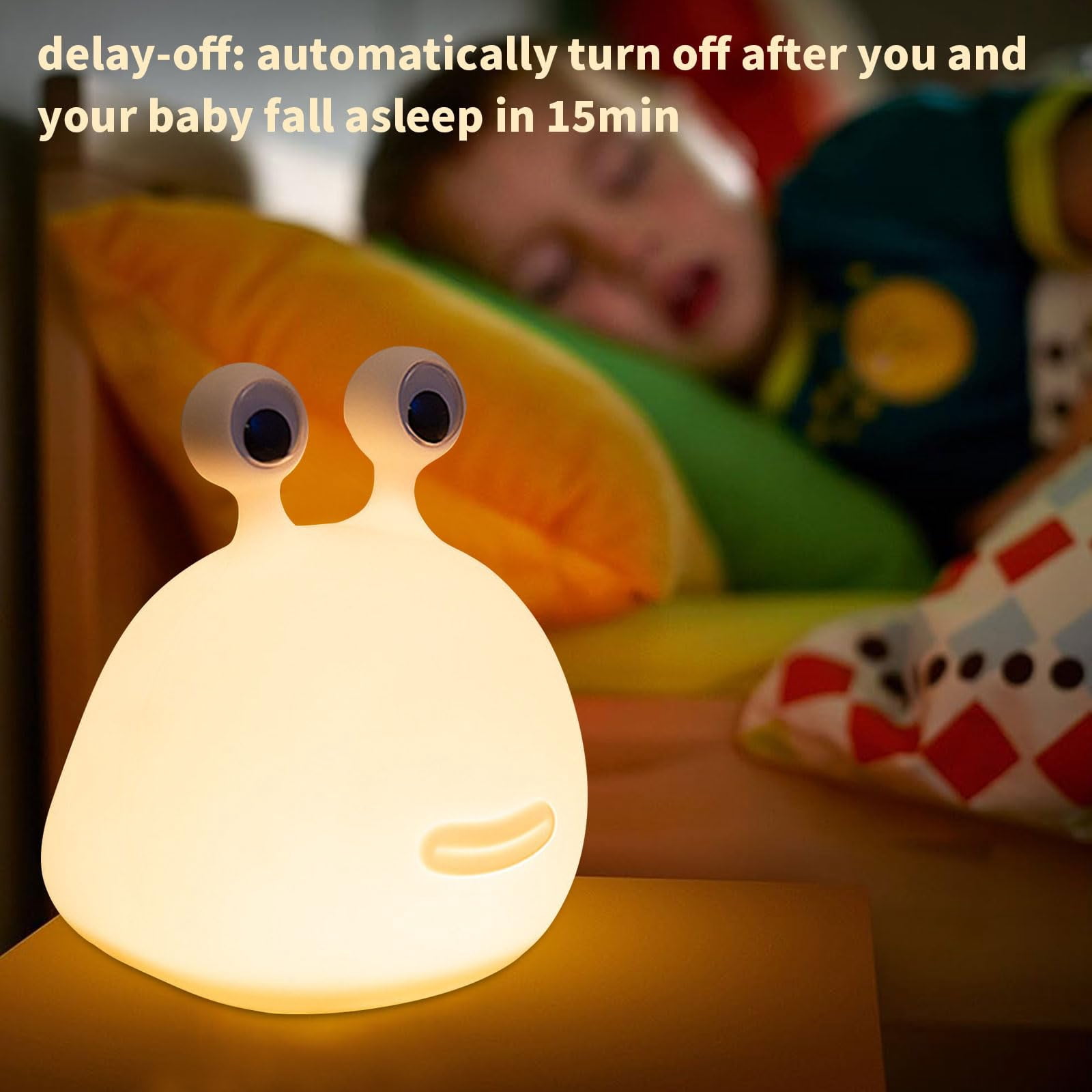 Slug Night Light for Kids, BPA-Free ABS & Silicone Baby Nursery Bedside Lamp USB Rechargeable, Adjustable Brightness, Auto-Off Setting, Cute Christmas Birthday Gift for Girls Boys