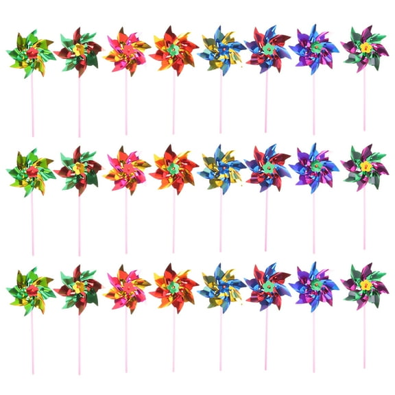 Rhewides 100pcs Colorful Garden Pinwheels with Stakes, Sparkling Kids Wind Toys, Whirligigs for Outdoor Decor, Weddings, Parties