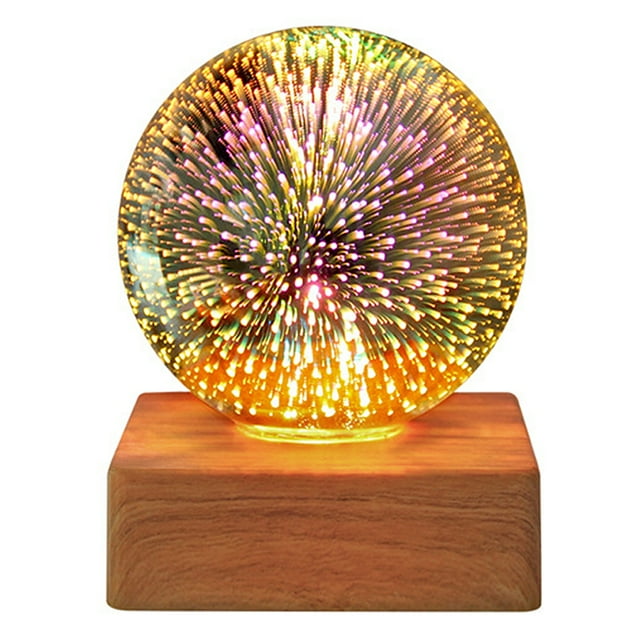 Luz de noche de bola de cristal con base de madera,Luz de noche LED 3D realista,Lámpara de escritorio
