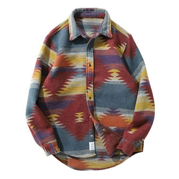 XMMSWDLA Tops for Men Outdoor Spring And Autumn Outdoor Ethnic Geometric Print Jacket
