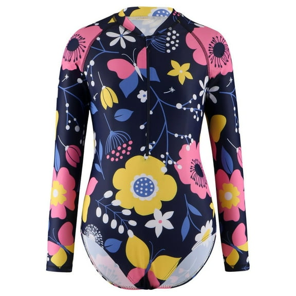 GYRATEDREAM Toddler Baby Girls One Piece Swimsuit Kids Mermaid Long Sleeve Zipper UPF 50 Rash Guard Bathing Suit Swimwear for 4-12 Years
