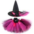 thumbnail image 3 of Falda de tul de bruja para niñas con sombrero, minifalda de tul mullida de color negro y rosa intenso para niñas, traje de tutú para niños, disfraz de fiesta de Halloween para niños, 3 of 5