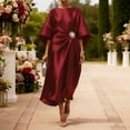 thumbnail image 1 of Mceream Robe Maxi en Satin à Manches Chauve-Souris pour Femmes Col Rond Taille Froncée Mariage Cocktail Soirée Formelle Grande Taille Rouge TTG, 1 of 8