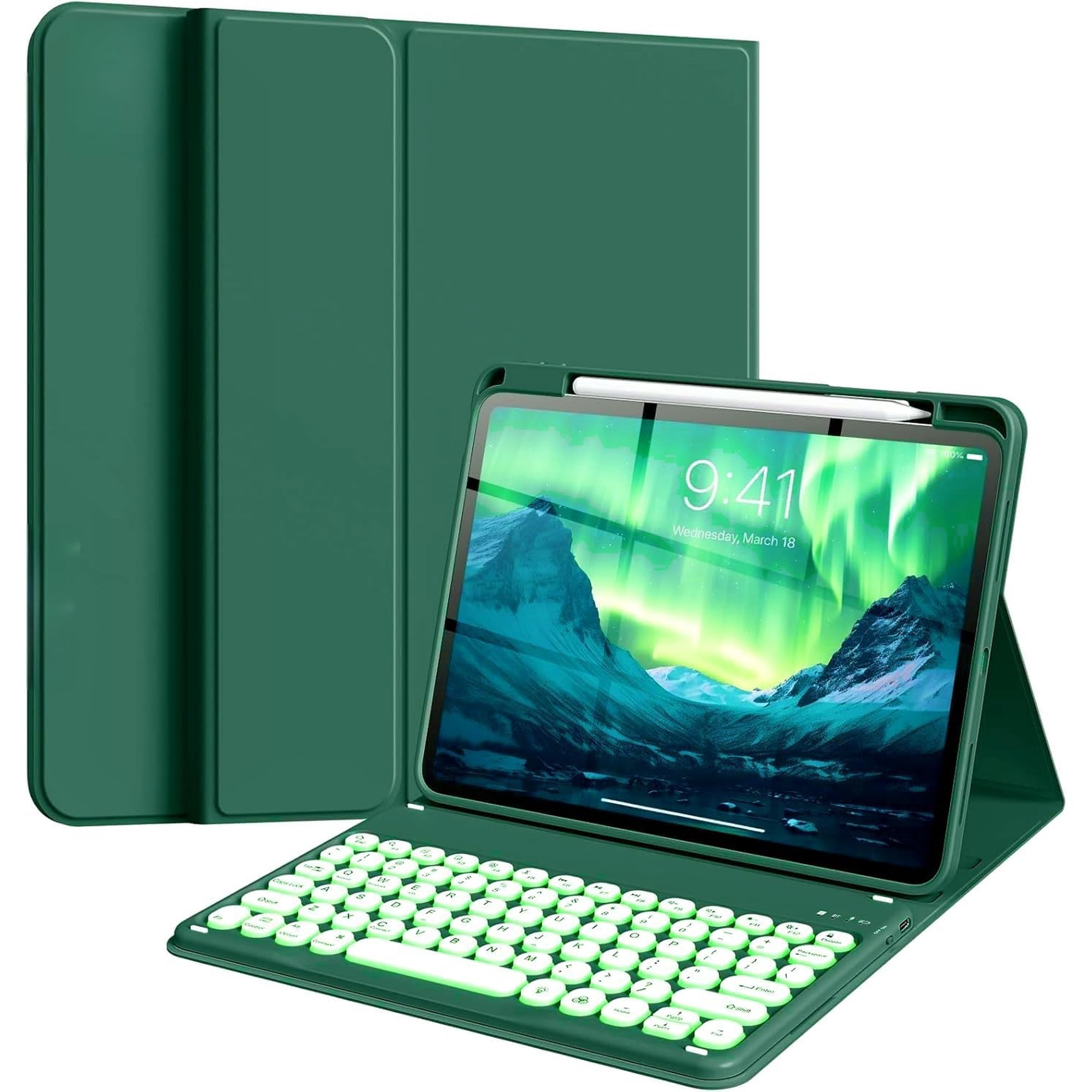 Teal Cute Candy Round Key Magnetically Detachable Wireless Keyboard Folio Stand Case with Top Apple Pencil Holder for iPad Pro 13 Inch M5 2025 / M4 2024