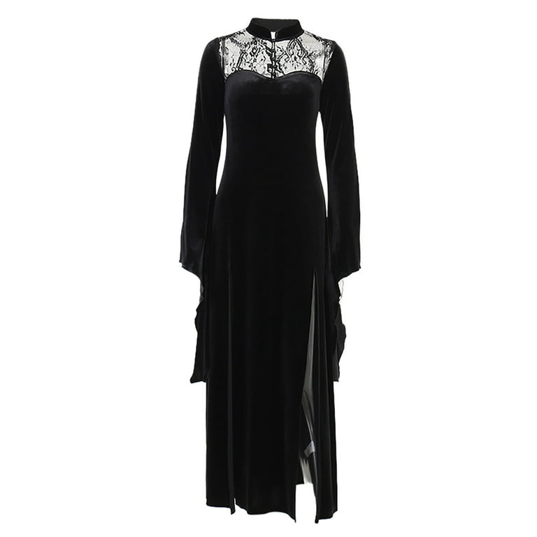 ANINEO Gothic High Slit Lace Hollow Out Patchwork Maxi Dress With Flared  Sleeves For Hallowmas Witch Clothess - Walmart.com