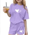 thumbnail image 3 of Piuwrlz Outfit Set Girls Short Sets Crew Neck Suummer T-Shirt and Shorts Set Purple Size 7-8Years, 3 of 7