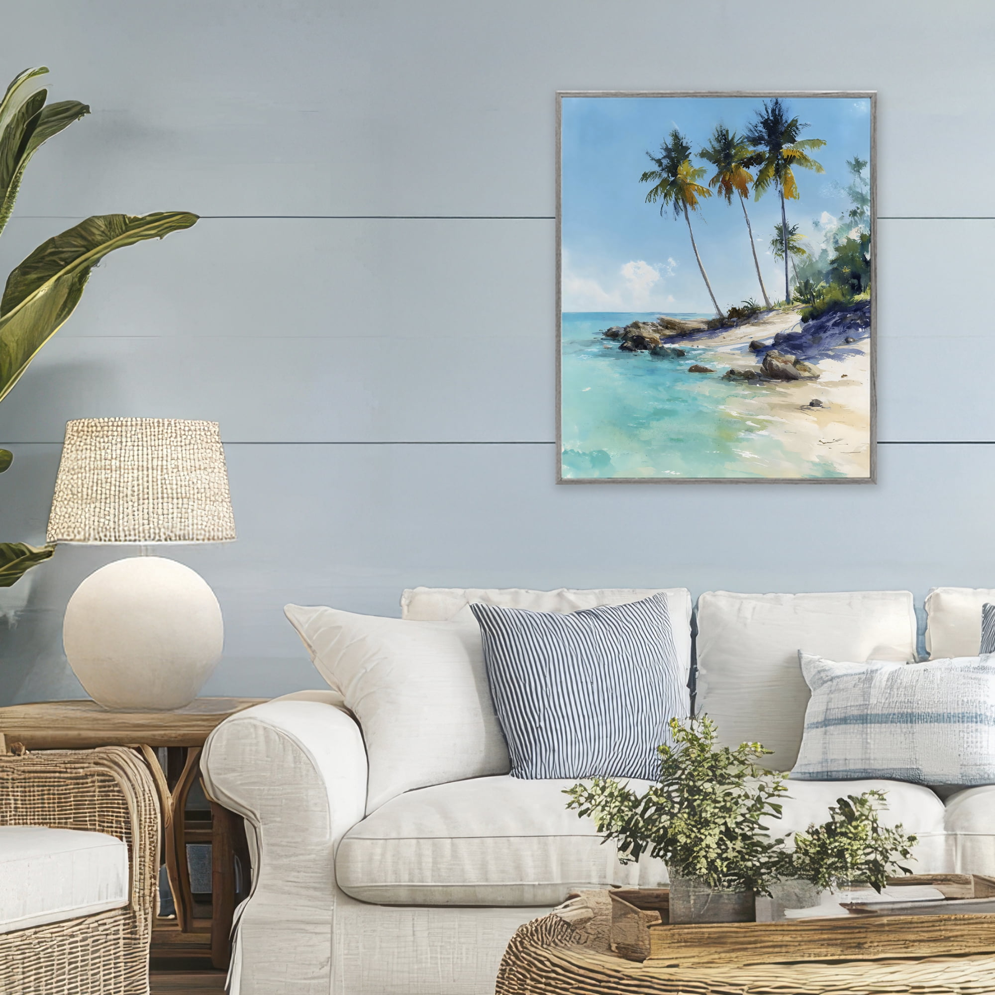 Stupell Industries Rocky Tropical Shore Gray Framed Giclee Art, design by Franklyn Gregory