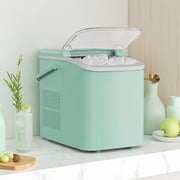 Countertop Ice Maker Machine, Portable Self-Cleaning Ice Machine with Ice Scoop, Basket and Handle, 9 Cubes in 6 Mins, 26.5lbs/24Hrs, 2 Sizes of Bullet Ice for Home Kitchen, Green