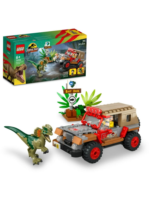 LEGO Jurassic Park Dilophosaurus Ambush Buildable Toy Set for Jurassic Park 30th Anniversary, Dinosaur Toy for Boys and Girls with Dino Figure and Jeep Car Toy; Gift Idea for Ages 6 and up, 76958
