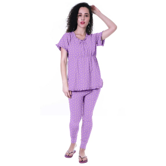 Moomaya Womens PrintedNightwearSet Pyjama Cotton Jersey Sleepwear 2 Pcs Nightdresses