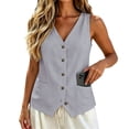 thumbnail image 6 of Gsakboxl Womens Tops 2026 Women Old Money Style Pocket Button Down Cotton Linen Sleeveless Vest Loose Fit Lightweight Breathable Fashion Summer Layering Tank Top Blouse Grey XL, 6 of 7