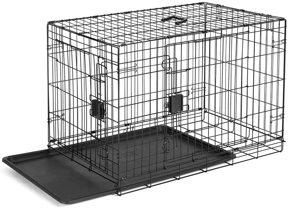 Foldable Metal Wire Dog Crate with Tray, Single or Double Door Styles