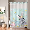 thumbnail image 6 of No Hook Shower Curtain with Built-in Rings - Easter Washable Waterproof Fabric Bathroom Curtains for Hotel,Rentals, 72 X 84 Inch Extra Long , Easter Bunny Eggs Spring Floral Light Blue Wood, 6 of 8