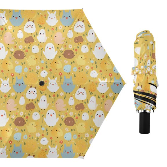 Abstract Chick and Flower Compact Sun Umbrella Windproof Travel Umbrellas for Rain Strong Portable UV Protection