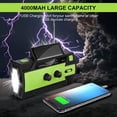thumbnail image 4 of Radio de manivela solar recargable portátil con AM/FM/WB batería recargable incorporada de 4000 mAh 4 modos linterna LED alarma SOS Verde, 4 of 5
