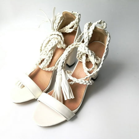 

Zanvin Women s Sandals Shoes on Clearance up to 30% off Fashionable Faux Leather High-heeled Shoes Women Lace-up Summer Sandals Size 35-43 White 39