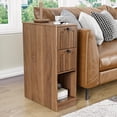 thumbnail image 3 of Narrow Walnut Nightstand Set of 2, Small Bedside Table with Arched Drawer, Slim Wood Night Stand, Mid Century Modern End Table, Walunt, 3 of 9