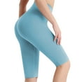thumbnail image 4 of BOOMILK Yoga Shorts for Women High Waist Tight Sports Elastic Solid Color Fitness Knee Length Pants Blue, 4 of 5
