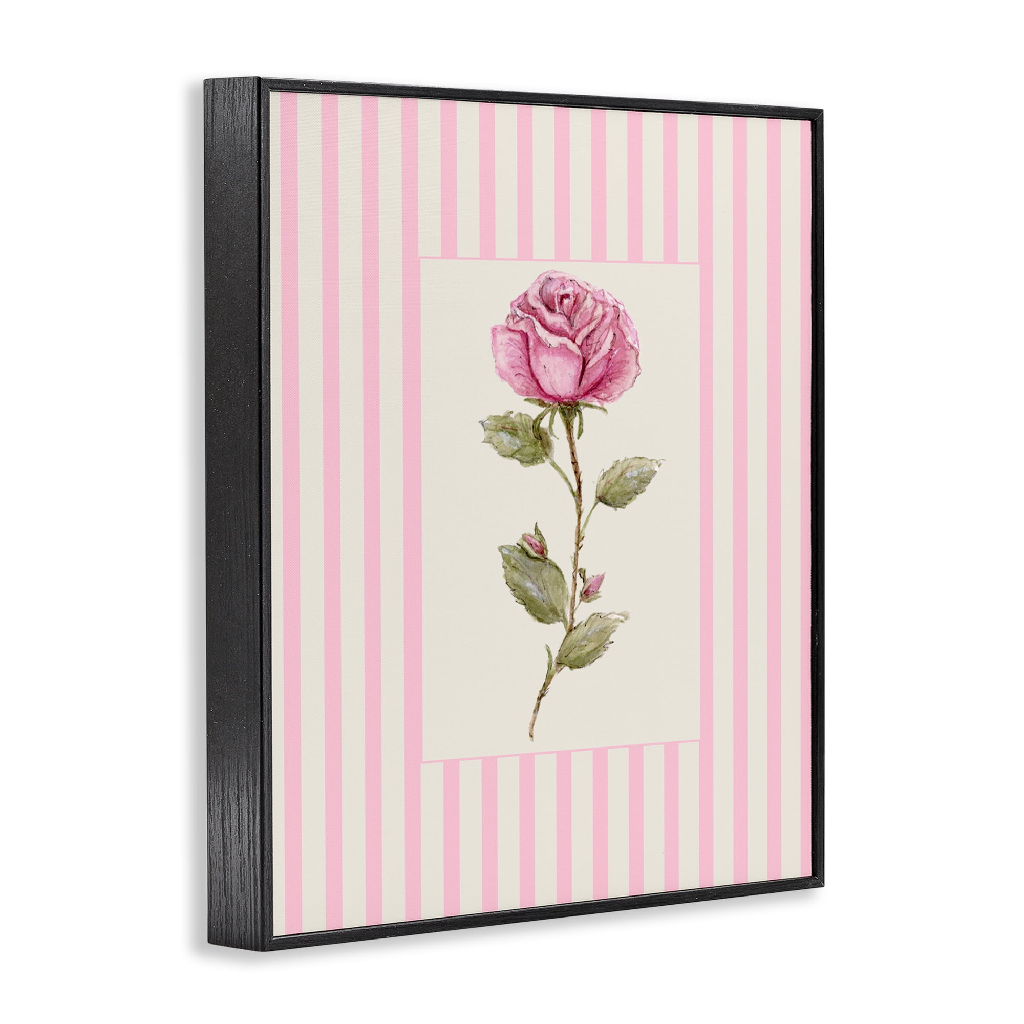 Pink Stripe Rose Black Framed Giclee Art, design by Lisa Wehmeyer