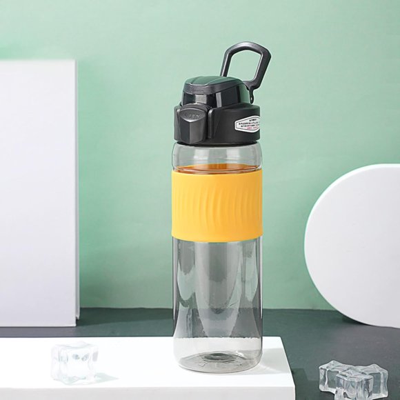 UTAH-24oz Water Bottles with Buckle, 100% Leakproof Anti Slip Silicone Bottle, No Straw Clear Bottle Easy Clean, Suit Sport Office School Travel Gym Yoga for Women Men, Yellow