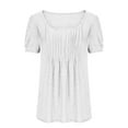 thumbnail image 3 of Puff Sleeve Tops for Women Summer Square Neck Pleated Front Dressy Casual Tee Shirts Tshirt Cute Tunic Blouses (Large, White), 3 of 4