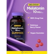 Melatonin 10mg | 180 Vegan Gummies for Men and Women | Berry Flavor | by Carlyle