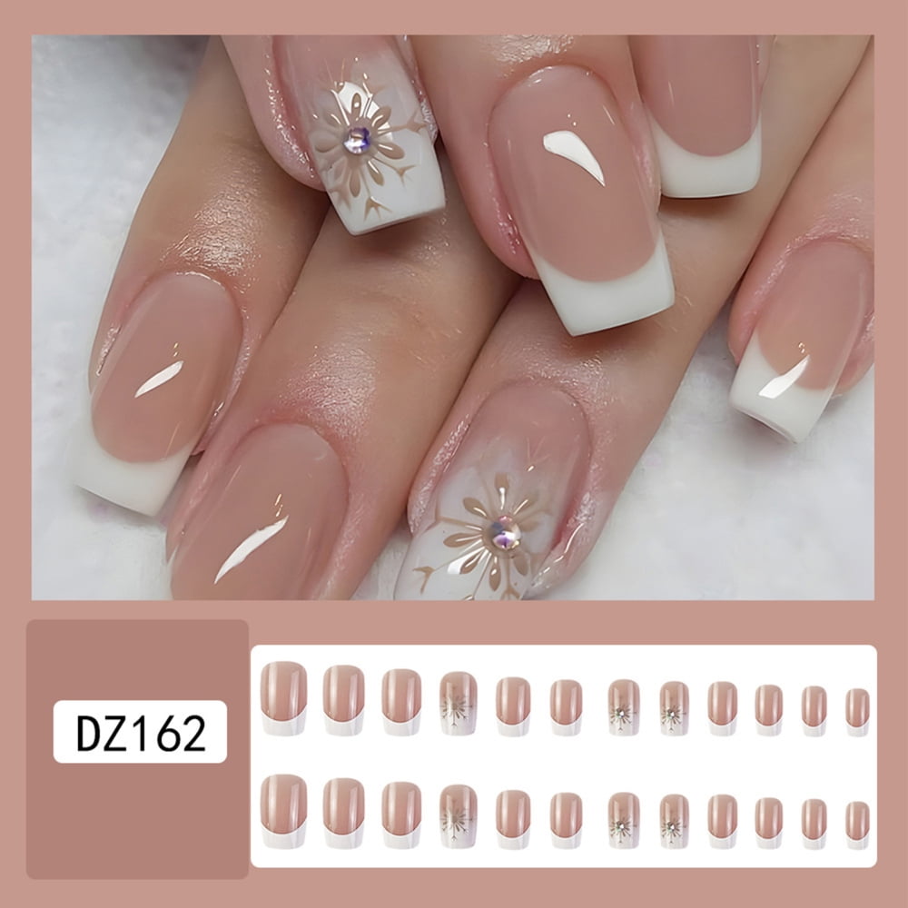 French White Tips Snowflake Fake Nails Lasting Effect with Moderate