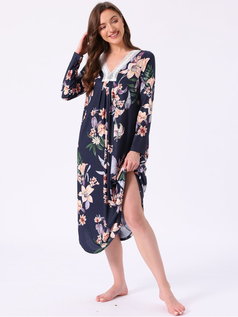blue moo moo dress Daring Diva Women's Moomoo Sleepwear Floral Long Sleeves Mumu Lounge M Blue, Size: Medium Color:Black with Red Embroidery Style_Maxi Think an All-Black Outfit length that is perfect