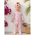 thumbnail image 6 of RUINIXCW 2 Pcs Infant Girl Outfit Long Sleeve Crew Neck Goose Floral Print Footed Romper and Headband Set, 6 of 8