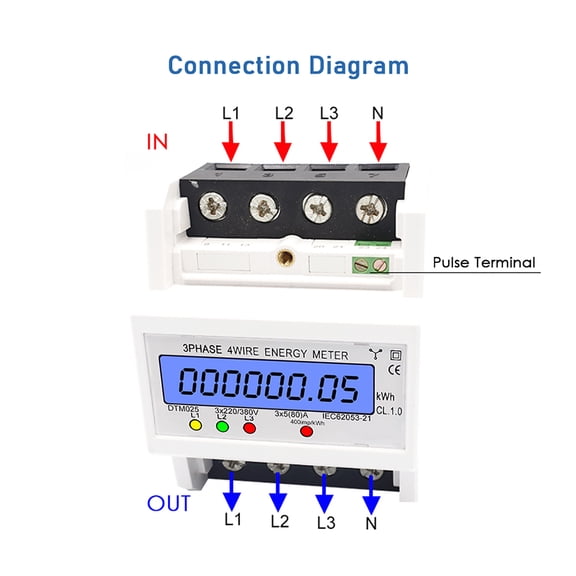 Electric 3 Phase 4 Wire Energy Meter 220/380V 5-80A Energy Consumption KWh Meter DIN Rail Installation Digital Electric Power Meter With LCD Backlight Display