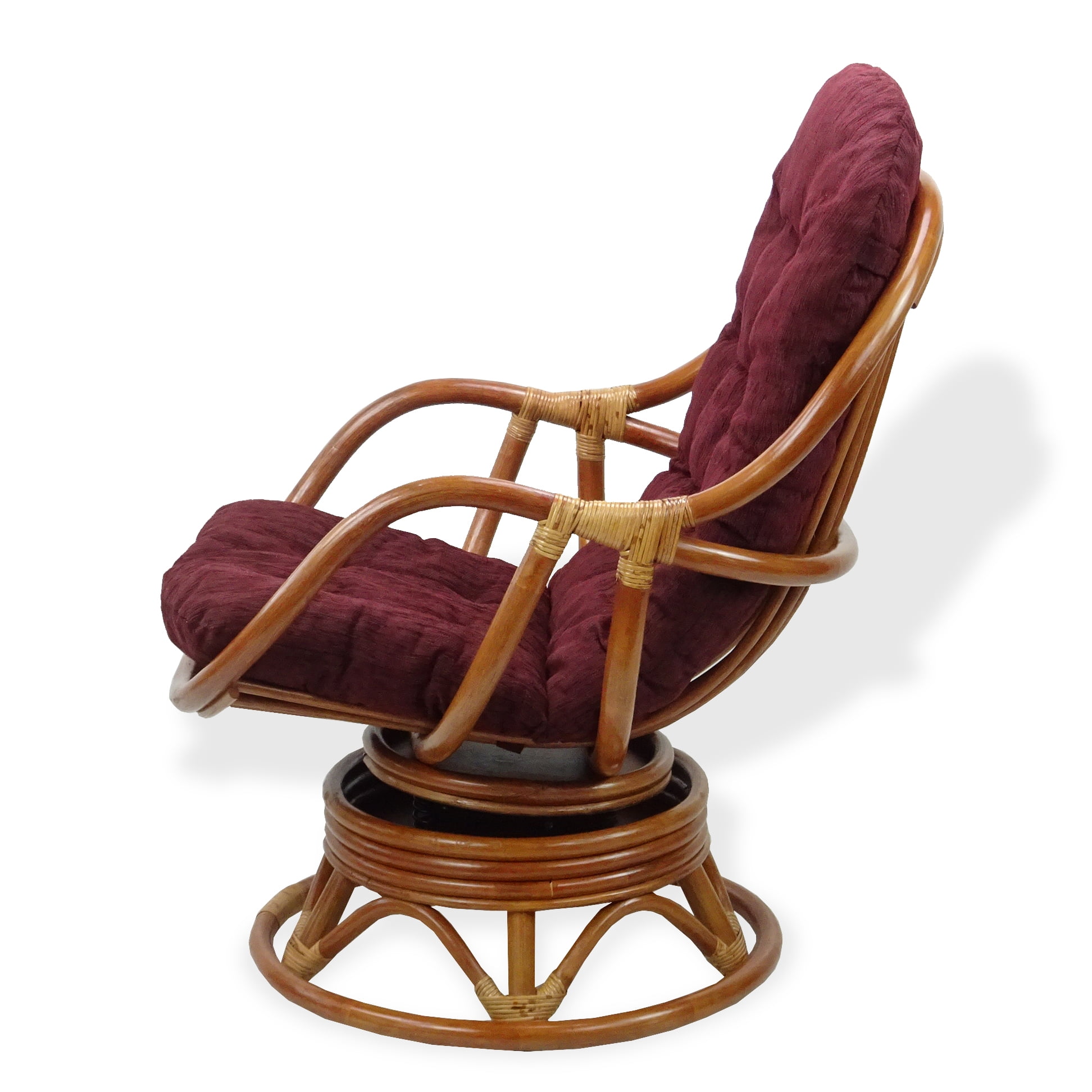 SK New Interiors Bali Lounge Swivel Rocking Chair Rattan Wicker Handmade with Dark Brown Cushion