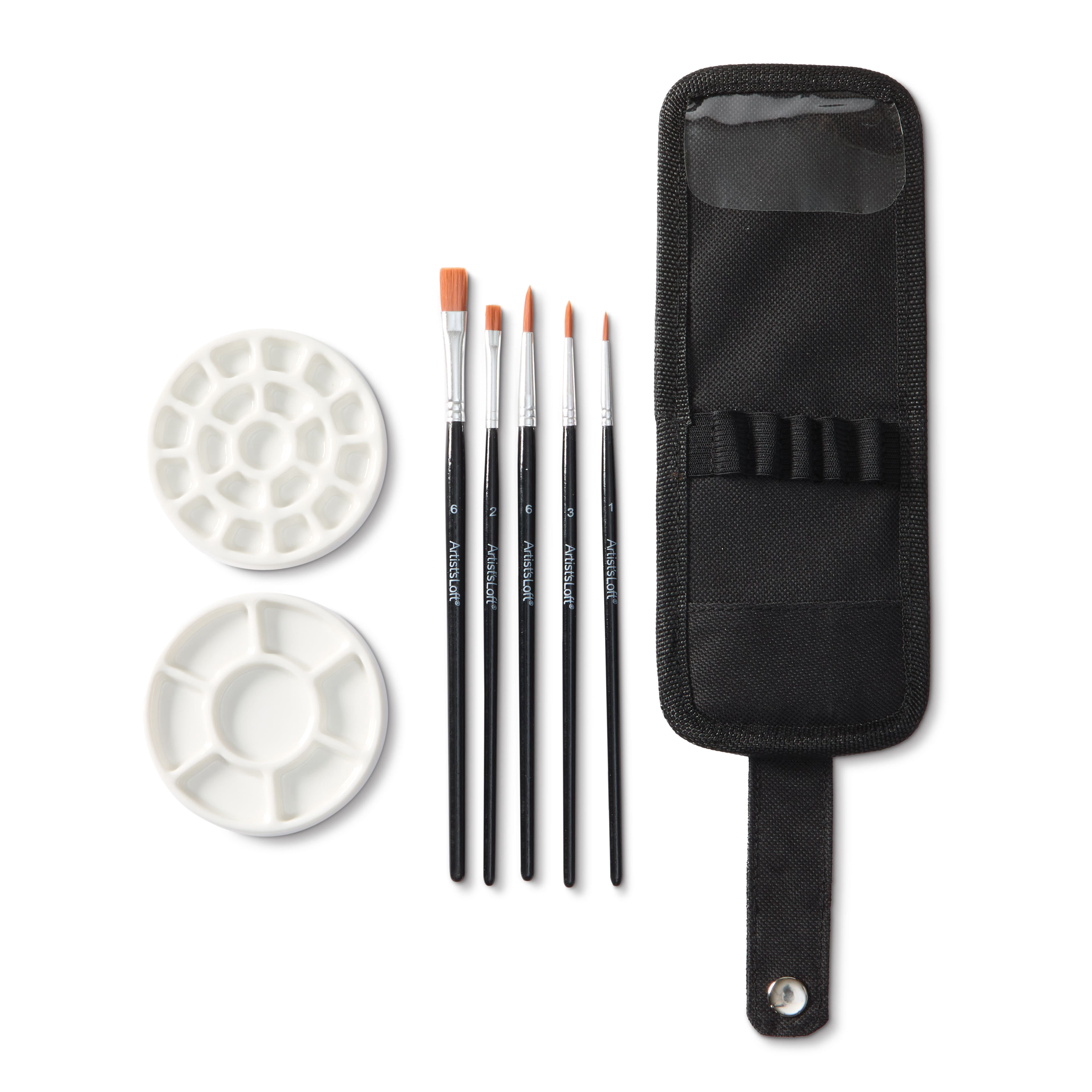 Artist's Loft Artists Loft Watercolor Brush Set, Travel Disassembling Taklon, Black, 5-Piece