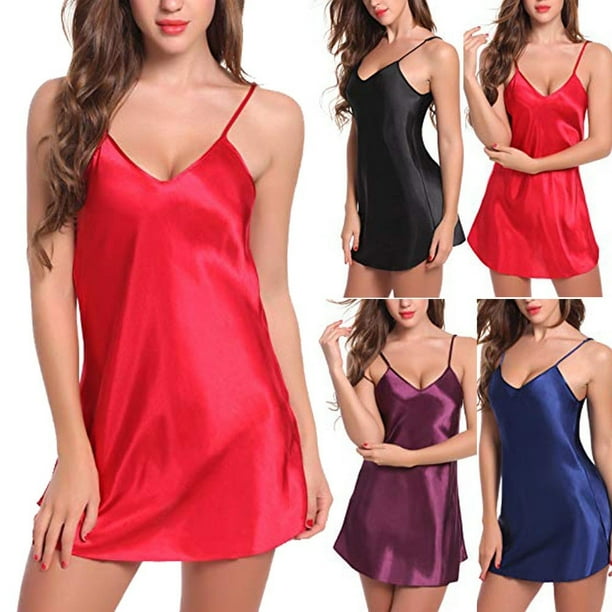 Ready Stock Oversized Women Satin Chemise Nightgown Sexy Full