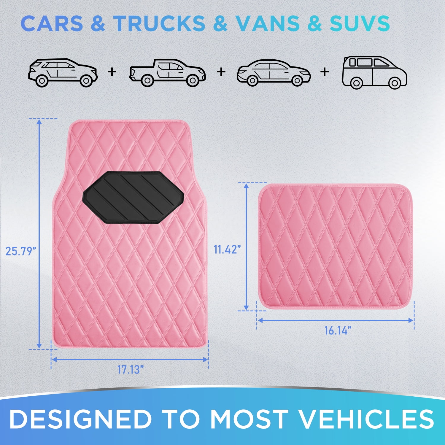 Road Comforts 4PC Leather Quilted Car Floor Mats,Stylish,Durable, Waterproof,Non-Slip,Full Coverage for Cars and SUVs Pink
