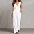 thumbnail image 2 of Lenpel Jumpsuits for Women Fashion Pleated V Neck Sleeveless Rompers Solid Color Dressy Casual Wide Leg Jumpsuits(White,X-Large), 2 of 7